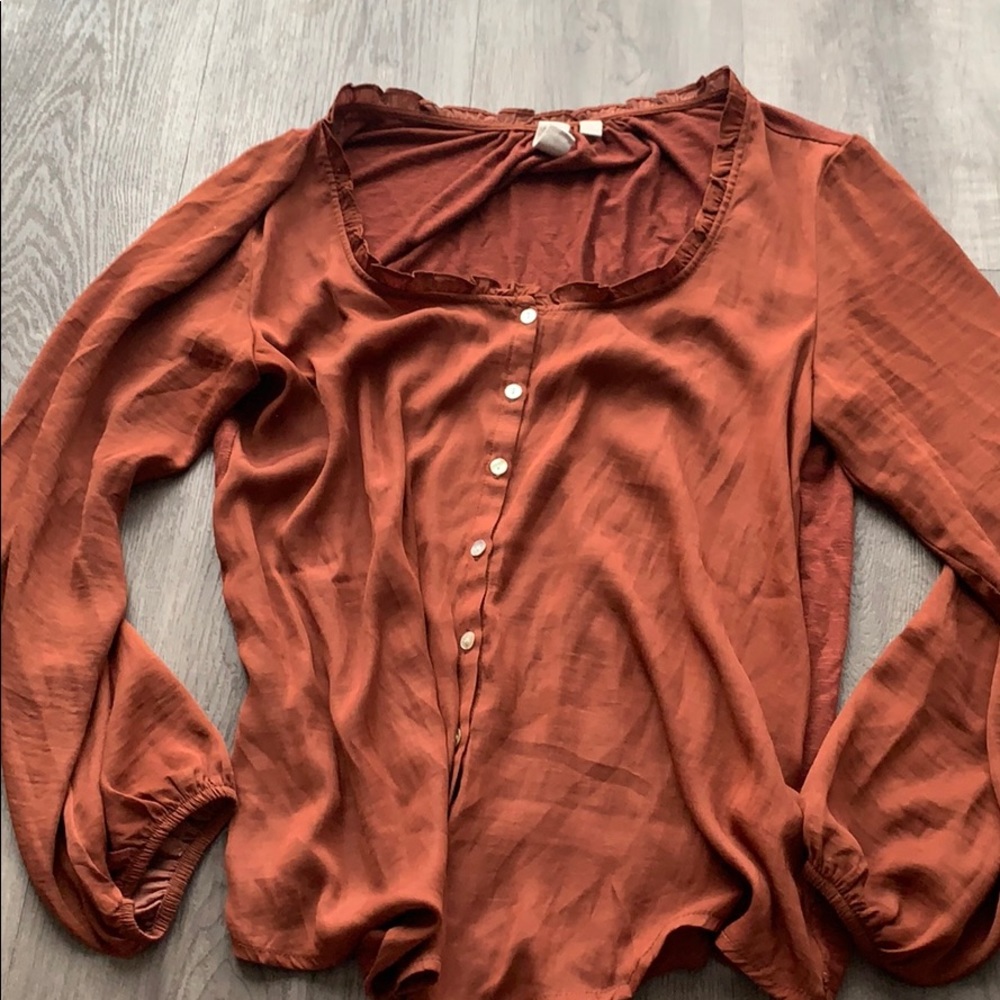 Burnt orange long sleeve Anthropologie top